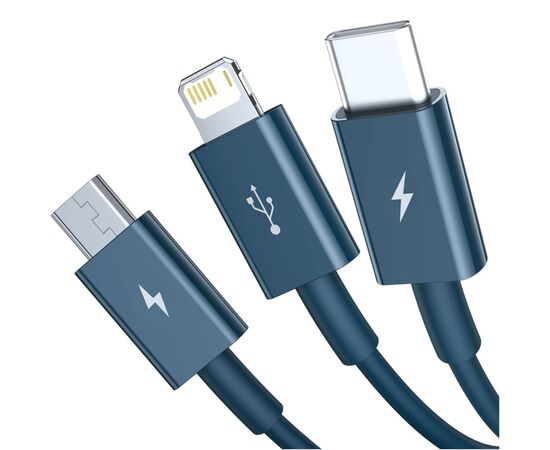 Дата кабель USB 2.0 AM to Lightning + Micro 5P + Type-C 1.5m 3.5A blue Baseus (CAMLTYS-03), зображення 2