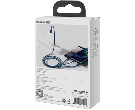 Дата кабель USB 2.0 AM to Lightning + Micro 5P + Type-C 1.5m 3.5A blue Baseus (CAMLTYS-03), зображення 7