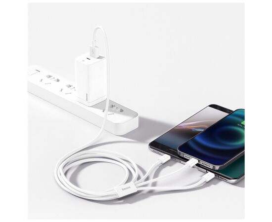 Дата кабель USB 2.0 AM to Lightning + Micro 5P + USB-C 1.5m 3.5A white Baseus (CAMLTYS-02), зображення 5