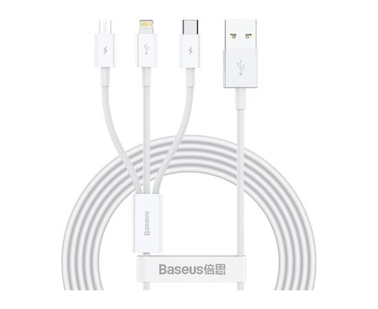 Дата кабель USB 2.0 AM to Lightning + Micro 5P + USB-C 1.5m 3.5A white Baseus (CAMLTYS-02)
