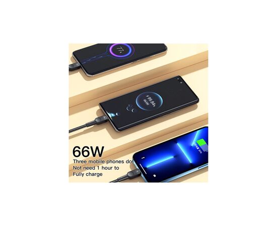 Дата кабель USB 2.0 AM to Lightning + Micro 5P + Type-C 1.2m 66W black Essager (EXCMTL-XJ01), зображення 6