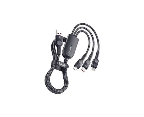 Дата кабель USB 2.0 AM to Lightning + Micro 5P + Type-C 1.2m 66W black Essager (EXCMTL-XJ01)