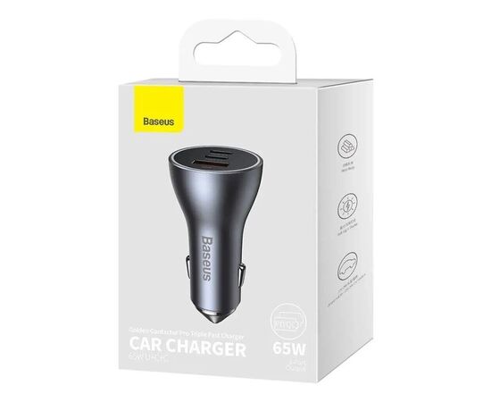 Зарядное устройство Baseus 1xUSB + 2xUSB-C 65W Golden Contactor Pro dark gray (CGJP010013), изображение 5