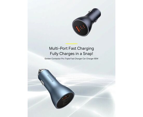 Зарядное устройство Baseus 1xUSB + 2xUSB-C 65W Golden Contactor Pro dark gray (CGJP010013), изображение 6