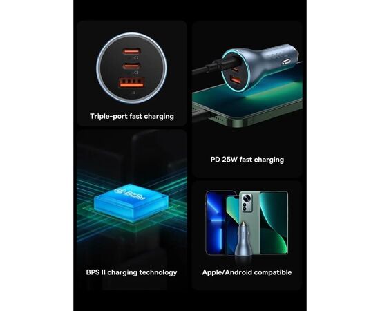 Зарядное устройство Baseus 1xUSB + 2xUSB-C 65W Golden Contactor Pro dark gray (CGJP010013), изображение 7