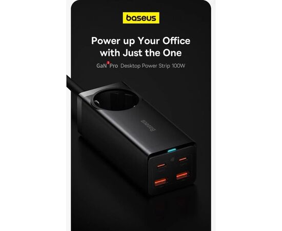 Зарядное устройство Baseus AC + 2xUSB-C 100W + 2xUSB + cable USB-C to USB-C 100W 1.0m black (PSZM000401), изображение 9