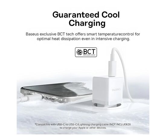 Зарядное устройство Baseus 1xUSB-C 20W + 1xUSB white + cable USB-C to USB-C 60W 1.0m (P10111608213-01), изображение 10