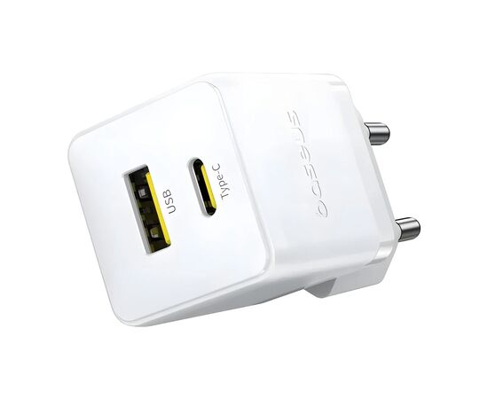 Зарядное устройство Baseus 1xUSB-C 20W + 1xUSB white + cable USB-C to USB-C 60W 1.0m (P10111608213-01), изображение 3