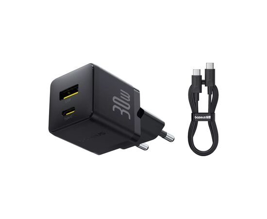 Зарядное устройство Baseus 1xUSB-C 30W + 1xUSB + cable USB-C to USB-C 60W 1.0m (P1011160A113-01), изображение 3