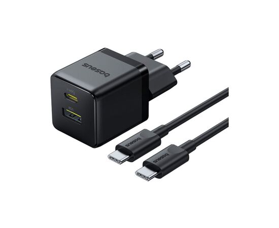 Зарядное устройство Baseus 1xUSB-C 30W + 1xUSB + cable USB-C to USB-C 60W 1.0m (P1011160A113-01)