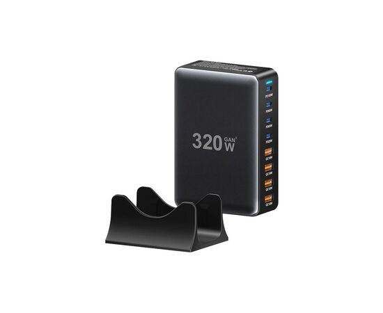 Зарядное устройство Essager 4xUSB-C + 4xUSB 320W GaN (EZC320W-QJB0G-Z), изображение 2 Зарядное устройство Essager 4xUSB-C + 4xUSB 320W GaN (EZC320W-QJB0G-Z), изображение 2