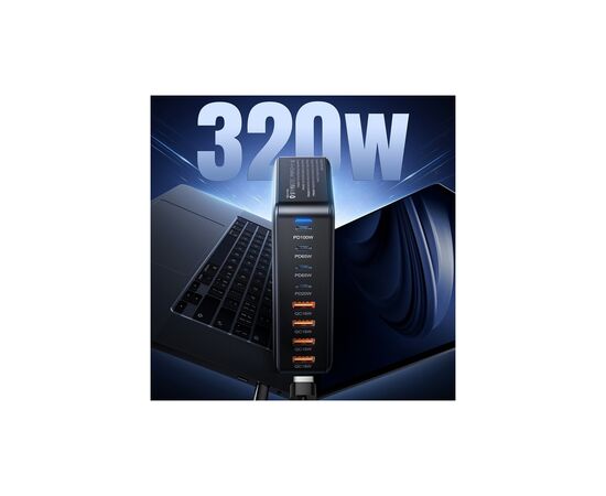 Зарядное устройство Essager 4xUSB-C + 4xUSB 320W GaN (EZC320W-QJB0G-Z), изображение 6 Зарядное устройство Essager 4xUSB-C + 4xUSB 320W GaN (EZC320W-QJB0G-Z), изображение 6