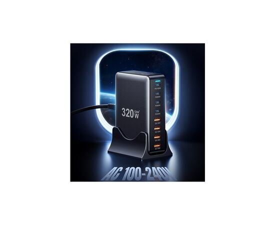 Зарядное устройство Essager 4xUSB-C + 4xUSB 320W GaN (EZC320W-QJB0G-Z), изображение 7 Зарядное устройство Essager 4xUSB-C + 4xUSB 320W GaN (EZC320W-QJB0G-Z), изображение 7