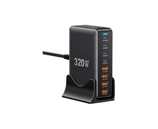 Зарядное устройство Essager 4xUSB-C + 4xUSB 320W GaN (EZC320W-QJB0G-Z) Зарядное устройство Essager 4xUSB-C + 4xUSB 320W GaN (EZC320W-QJB0G-Z)
