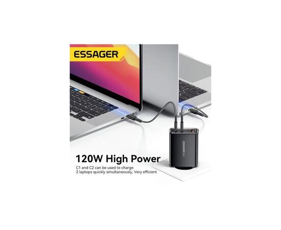Зарядное устройство Essager 3xUSB-C + 1xUSB 120W GaN (ECT3CA-JZB01-Z), изображение 4 Зарядное устройство Essager 3xUSB-C + 1xUSB 120W GaN (ECT3CA-JZB01-Z), изображение 4
