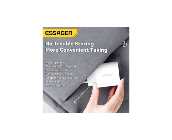 Зарядное устройство Essager USB-C PD20W + cable USB-C to Lightning white (EFJB02-XBL02-T), изображение 4 Зарядное устройство Essager USB-C PD20W + cable USB-C to Lightning white (EFJB02-XBL02-T), изображение 4