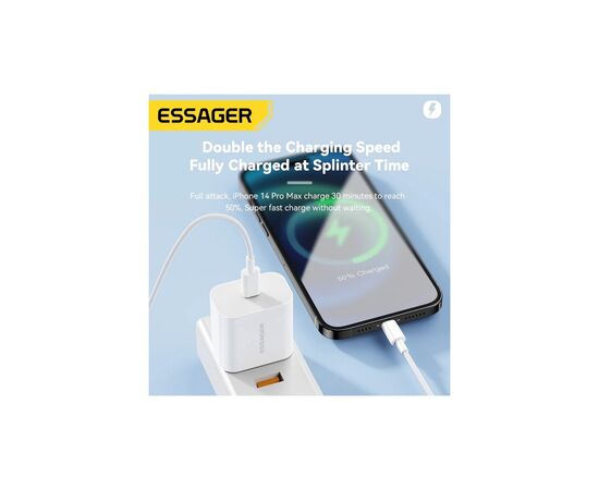 Зарядное устройство Essager USB-C PD20W + cable USB-C to Lightning white (EFJB02-XBL02-T), изображение 5 Зарядное устройство Essager USB-C PD20W + cable USB-C to Lightning white (EFJB02-XBL02-T), изображение 5