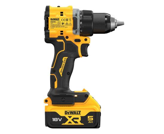 Шуруповерт DeWALT XR Li-Ion 18V, 2x5Ah, 74 Нм, 0-450/0-1650 об/мин, 1.12 кг, TSTAK (DCD794P2T), изображение 4 Шуруповерт DeWALT XR Li-Ion 18V, 2x5Ah, 74 Нм, 0-450/0-1650 об/мин, 1.12 кг, TSTAK (DCD794P2T), изображение 4