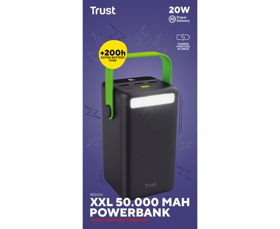 Батарея універсальна Trust 50000mAh Redoh XXL, 3хUSB-A/USB-C, 20W, black (25196_TRUST), зображення 9