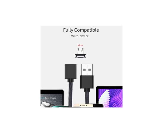 Дата кабель USB 2.0 AM to Micro 5P 1.0m Magnetic black Essager (EXCCXM-ML01), изображение 7
