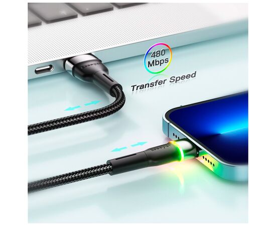 Дата кабель USB 2.0 AM to Lightning 2.0m 2.4A LED black Essager (EXCL-XCDA01), изображение 7