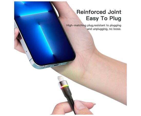 Дата кабель USB 2.0 AM to Lightning 2.0m 2.4A LED black Essager (EXCL-XCDA01), изображение 8