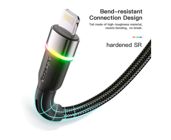Дата кабель USB 2.0 AM to Lightning 2.0m 2.4A LED black Essager (EXCL-XCDA01), изображение 9