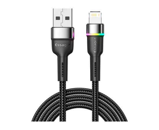 Дата кабель USB 2.0 AM to Lightning 2.0m 2.4A LED black Essager (EXCL-XCDA01)