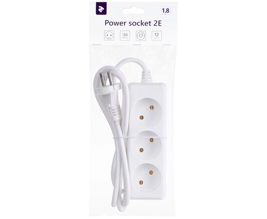 Сетевой удлинитель 2E 3 розетки, 1.8м (2E-U03M1.8), изображение 3
