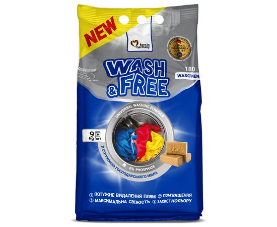 Пральний порошок Wash&Free Universal Зі стружкою господарського мила 9 кг (4823128004905)