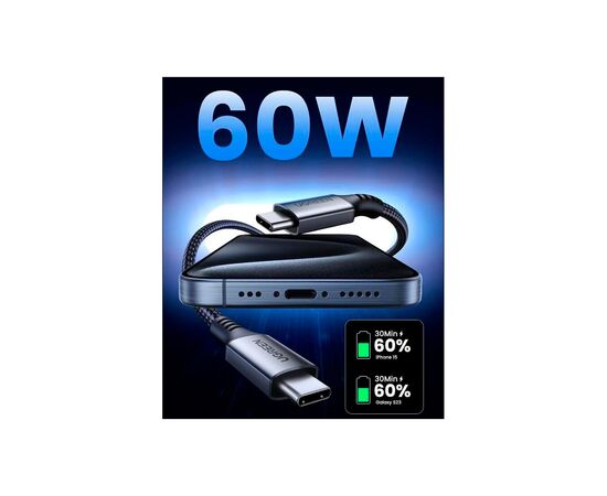 Дата кабель USB-C to USB-C 2.0m US567 black/gray Ugreen (15374), изображение 2