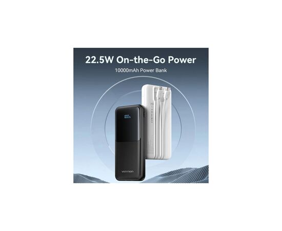 Батарея универсальная Vention 10000mAh 22.5W 3A PD, Built-in USB-C+Lightning Cables, White (FHOW0), изображение 4