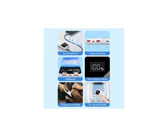 Батарея универсальная Vention 10000mAh 22.5W 3A, PD, QC/3.0, LED Display, Black (FHKB0), изображение 3