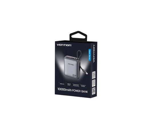 Батарея универсальная Vention 10000mAh 35W 3A PD, Type-C in/out, Built-in USB-C Cable, LED Display,Gray (FHEH0), изображение 4