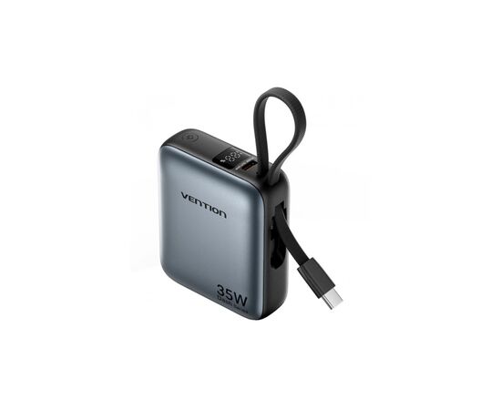 Батарея универсальная Vention 10000mAh 35W 3A PD, Type-C in/out, Built-in USB-C Cable, LED Display,Gray (FHEH0)