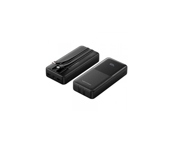 Батарея универсальная Vention 20000mAh 22.5W 3A PD, Built-in USB-C+Lightning Cables, Black (FHPB0), изображение 3