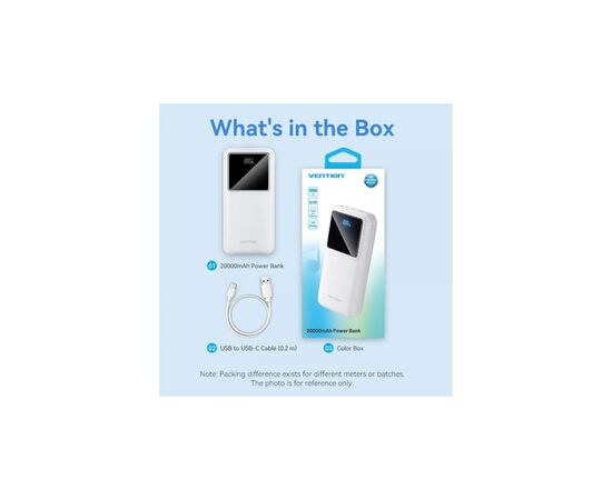 Батарея універсальна Vention 20000mAh 22.5W 3A, PD, QC/3.0, LED Display, White (FHLW0), зображення 3
