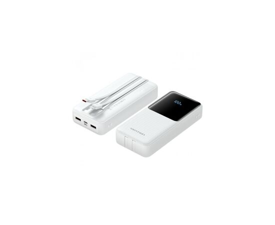 Батарея универсальная Vention 20000mAh 22.5W 3A, PD, QC/3.0, Built-in USB-C+Lightning Cables, White (FHPW0), изображение 2