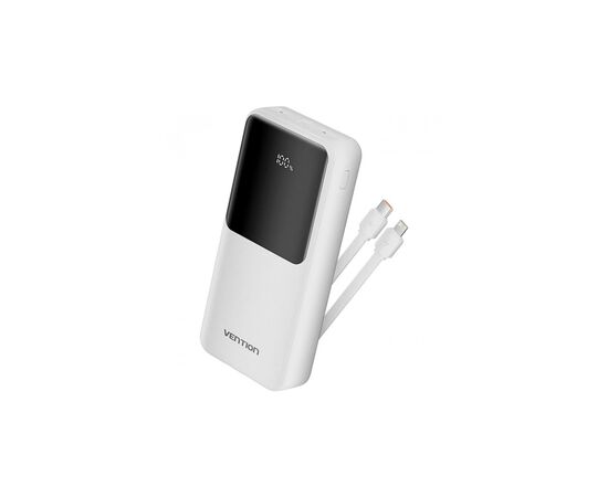 Батарея универсальная Vention 20000mAh 22.5W 3A, PD, QC/3.0, Built-in USB-C+Lightning Cables, White (FHPW0)