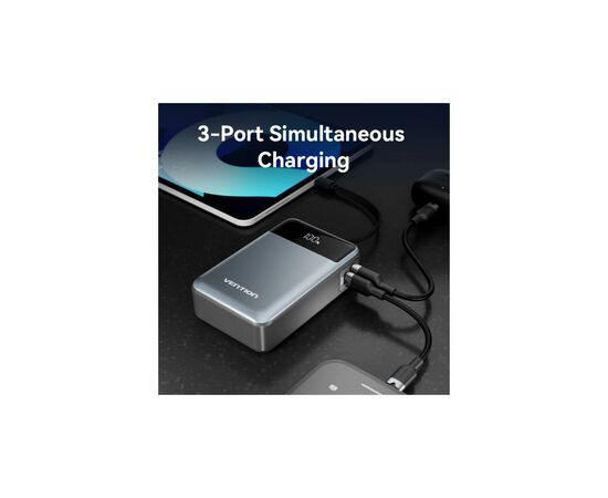 Батарея универсальная Vention 20000mAh 65W 3A PD, QC/3.0, USB-A, Type-C OUT, with Built-in USB-C Cable, LED Display (FHYB0), изображение 7