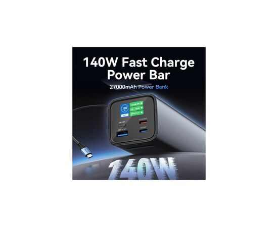 Батарея універсальна Vention 27000mAh 140W 5A PD, QC/3.0, 2xUSB-C, USB-A, LED Display, Gray (FHVH0), зображення 5