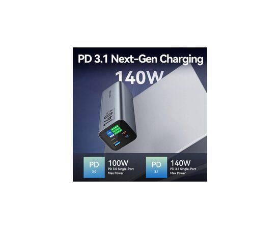Батарея універсальна Vention 27000mAh 140W 5A PD, QC/3.0, 2xUSB-C, USB-A, LED Display, Gray (FHVH0), зображення 7