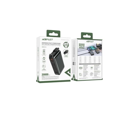 Батарея универсальная Acefast 20000mAh 67W PD/3.0, 20В/3.35A Type-C, USB-A, with cable, Li-ion M4 Black (6974316282723), изображение 6