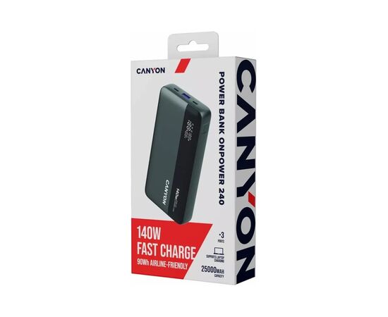 Батарея універсальна Canyon PB-240 25000mAh, PD3.1/140W, PPS, QC3.0, AFC & SCP, Digital Display (CNS-CPB240), зображення 11