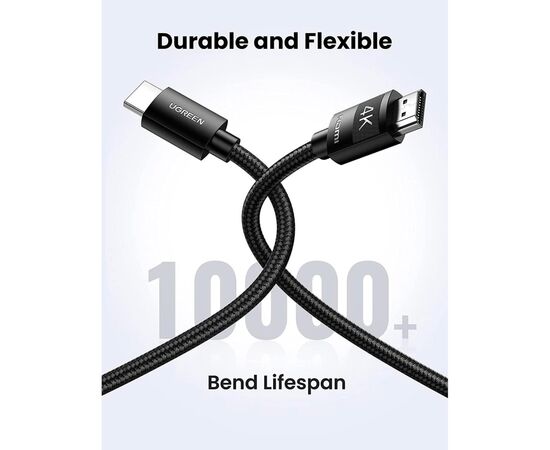 Кабель мультимедийный HDMI M to HDMI M 10.0m 4K30Hz braided HD119 black Ugreen (40104), изображение 7