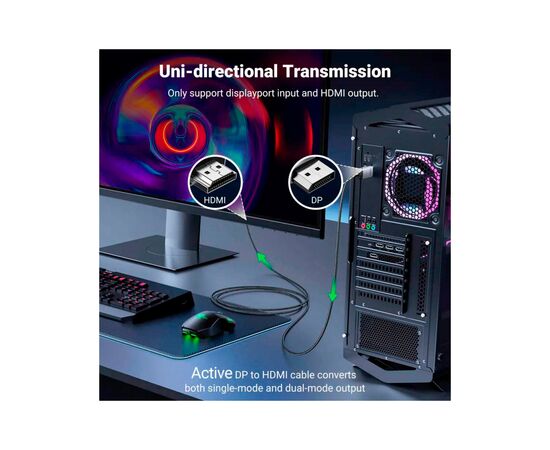 Кабель мультимедійний DisplayPort M to HDMI M 2.0m V2.0 4K60Hz DP119 black Ugreen (15774), зображення 4