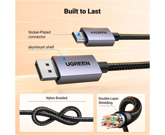 Кабель мультимедийный DisplayPort M to HDMI M 5.0m V2.0 4K30Hz DP125 black Ugreen (35845), изображение 9
