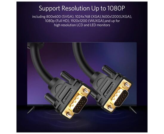 Кабель мультимедійний VGA M to VGA M 1.0m VG101 black Ugreen (11673), зображення 8