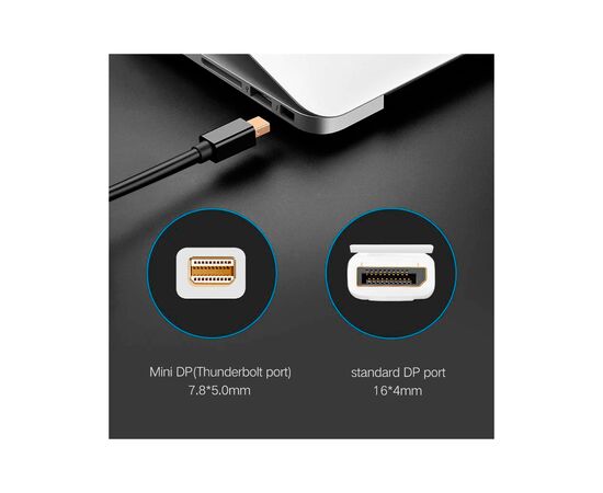 Кабель мультимедийный miniDisplayPort M to DisplayPort M 1.5m MD105 black Ugreen (10477), изображение 3