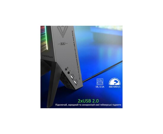 Концентратор Vertux USB 2.0 to 2xUSB 2.0 + AUX 3.5mm + stand black (zulu.black), изображение 4